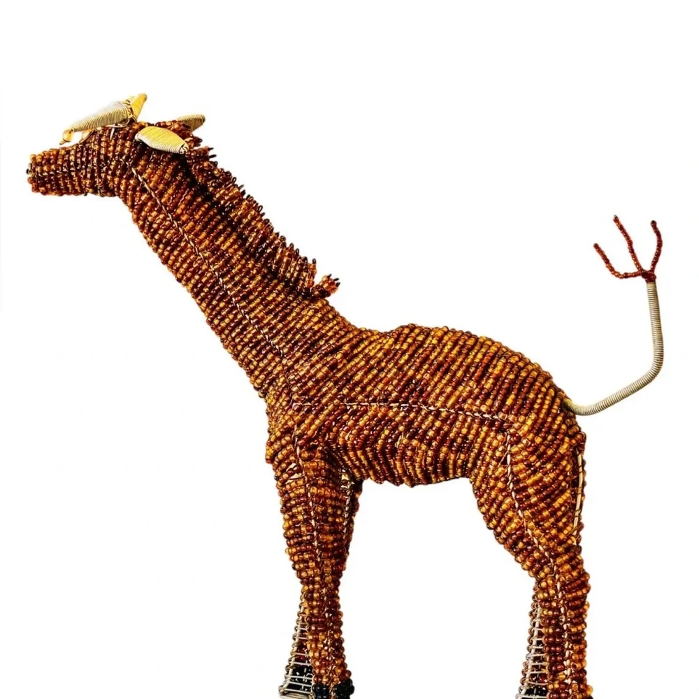 African Bead + Wire Giraffe Decorative Sculpture 13